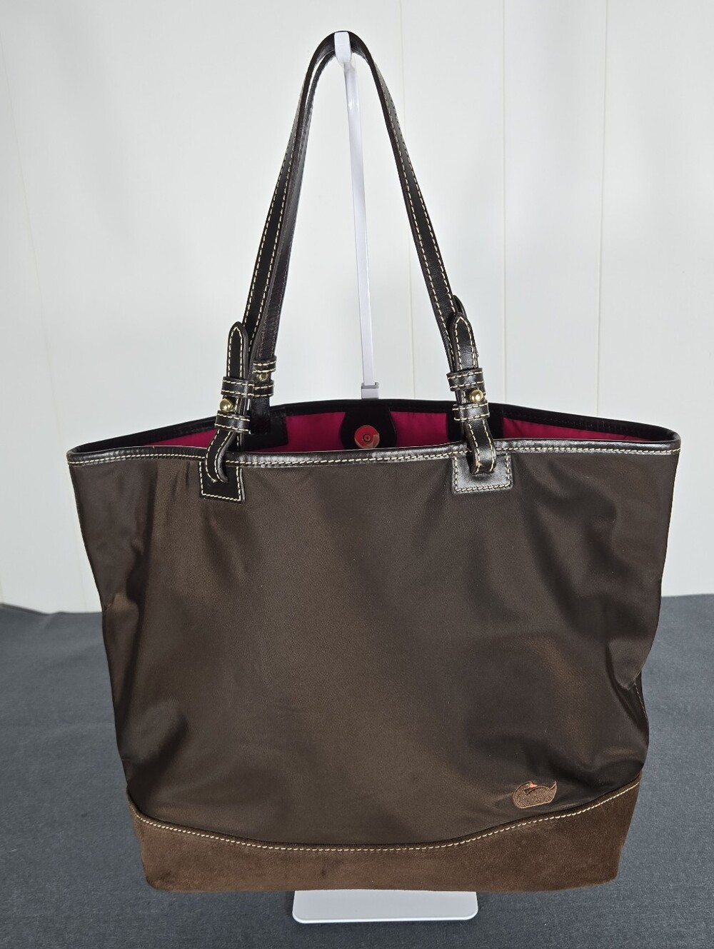 Dooney & Bourke Brown Tote with Duck And Pink Interior